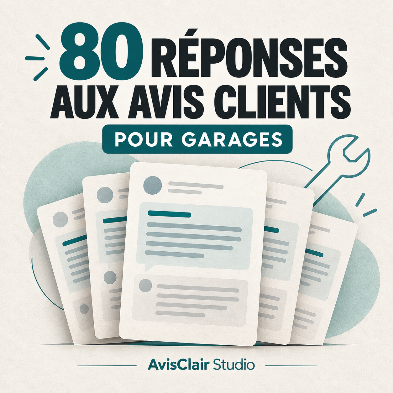 Couverture du pack AvisClair de 80 réponses aux avis clients pour garages